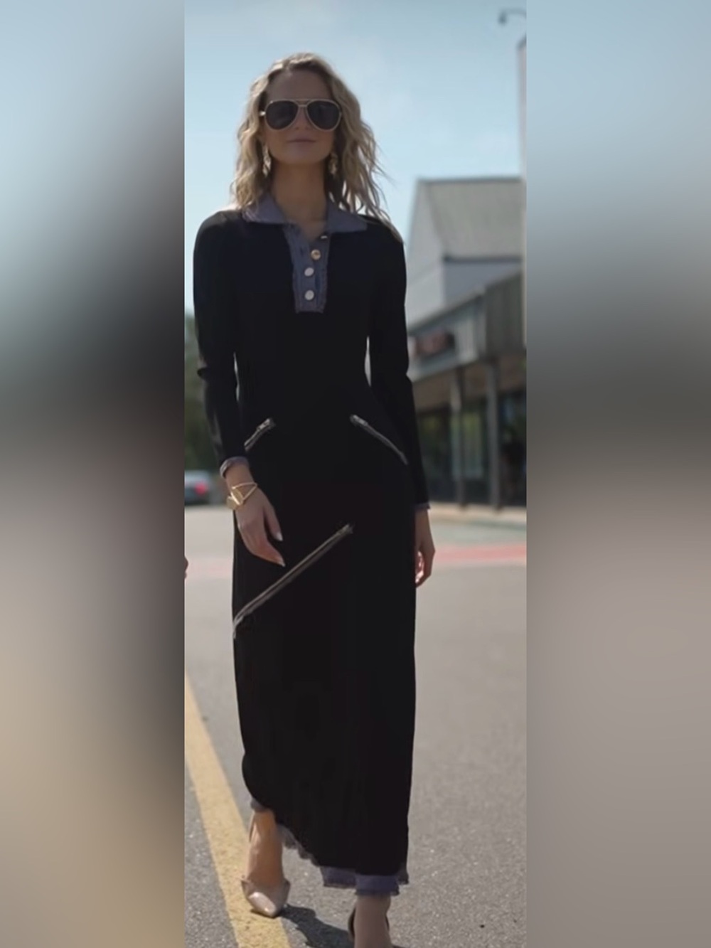 Aleeza Paris polo knit zipper maxi dress size large black